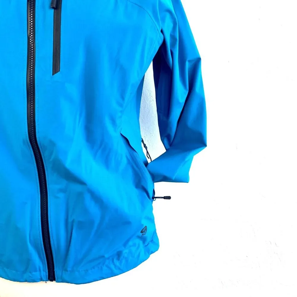 Mountain Hard Wear Rain Jacket Woman XS Aqua Blue Hood Zip Nylon Pockets Outdoor